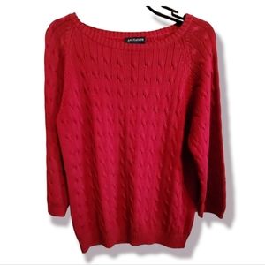 Ann Taylor Red crew Sweater 3/4 Sleeve Size Large